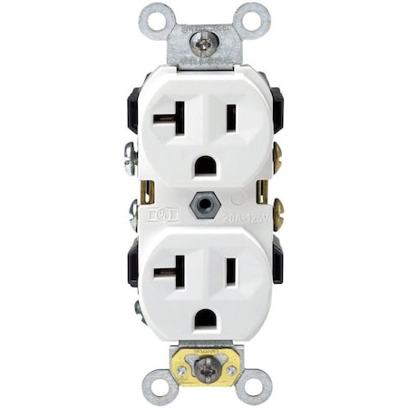 Leviton Straight Blade Receptacle, 5-20R, 20 A, 125V AC, 2 Pole, 3 Wire, Self-Grounded 0CR20-0WS